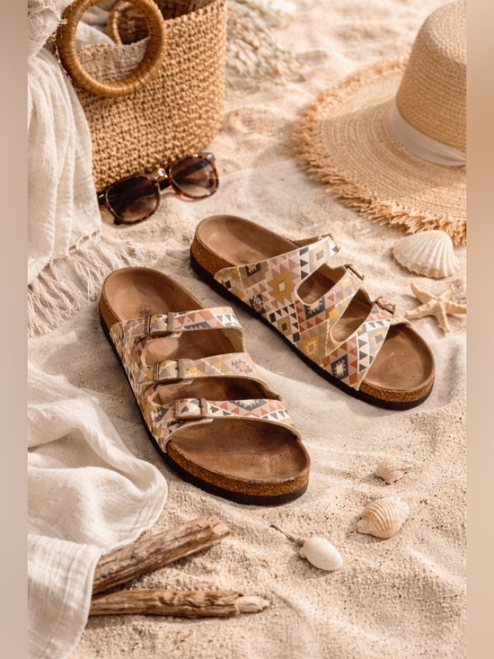 Birkenstock Shoes - Birkenstock Florida Sandals Womens 40 US 9.5 Vegan Southwestern Print Mocha
